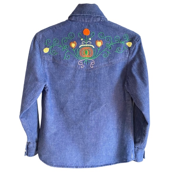 70’s Embroidered Jean Shirt/Jacket - Picture 1 of 16